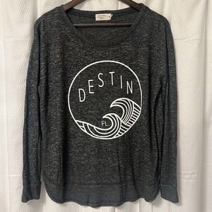 Ocean Drive Destin Florida Long Sleeve Tunic Medium Gray Black NWOT Beach Boho